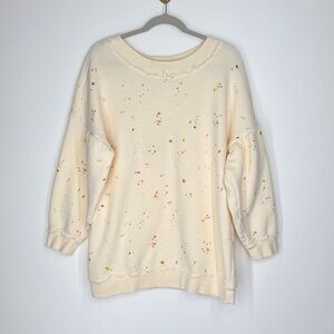 Free People Movement Cream Paint Splatter Pullover Sweater Women’s Size Large